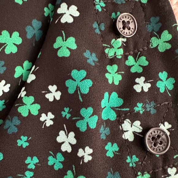 Express Portofino Button Down Blouse - Black with Green Shamrocks - Picture 3 of 5